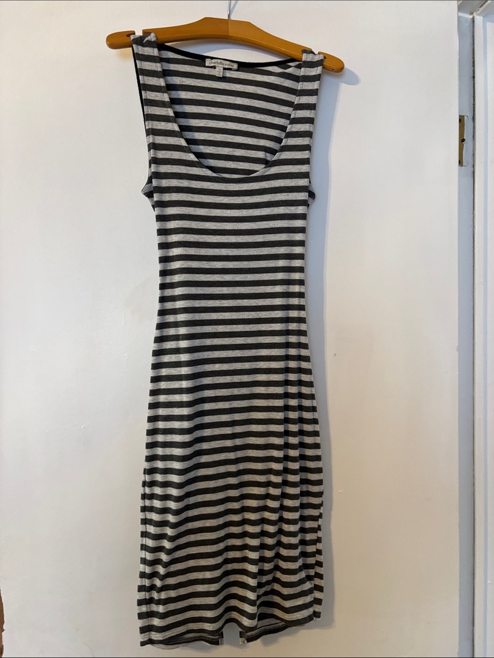 Charlotte Russe Black & Gray Striped Scoop Neck Midi Dress